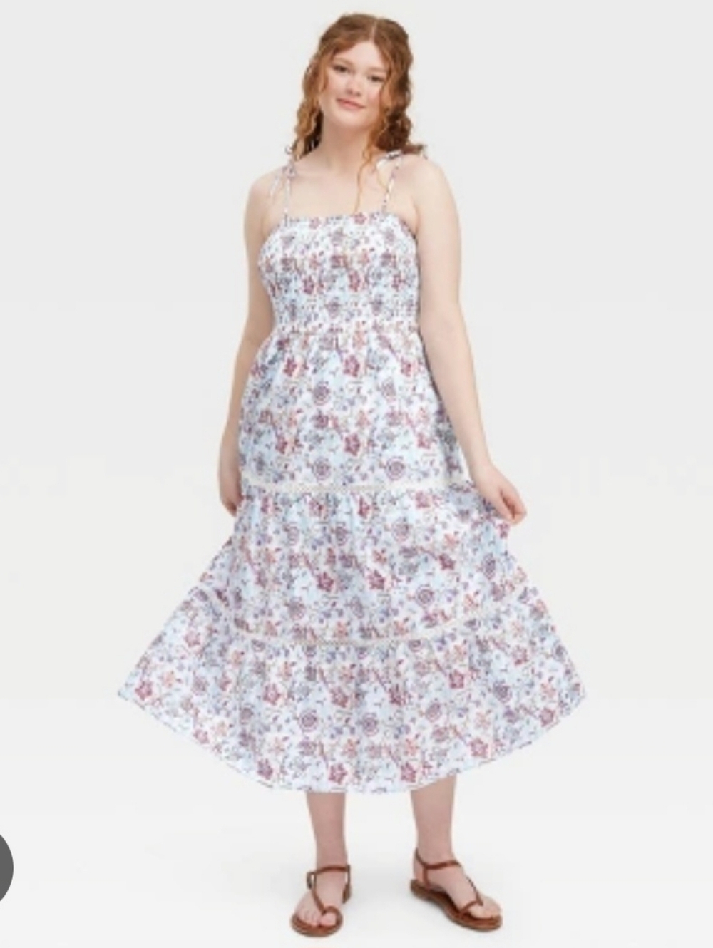 NWOT Target X Roller Rabbit Sketched Floral Tiered Maxi Dress With Tie Straps - Picture 10 of 10